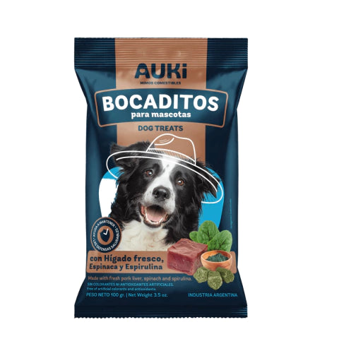 Snacks Saludables Auki 500g Higado Fresco, espinaca y espirulina