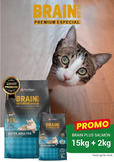 Promo Brain Plus Gato Adulto 15+2kg Salmon con Regalo