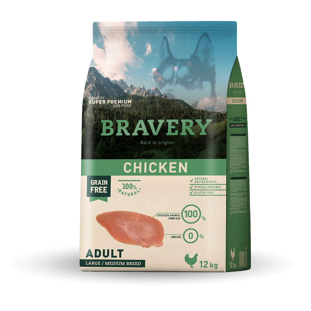 Bravery Grain Free Adulto Mediano y Grande 12Kg Pollo