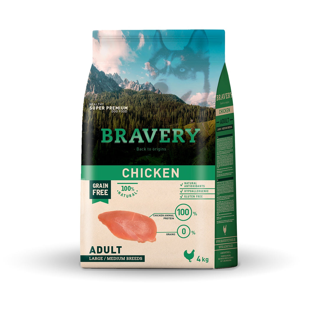 Bravery Grain Free Adulto Mediano y Grande 4Kg Pollo