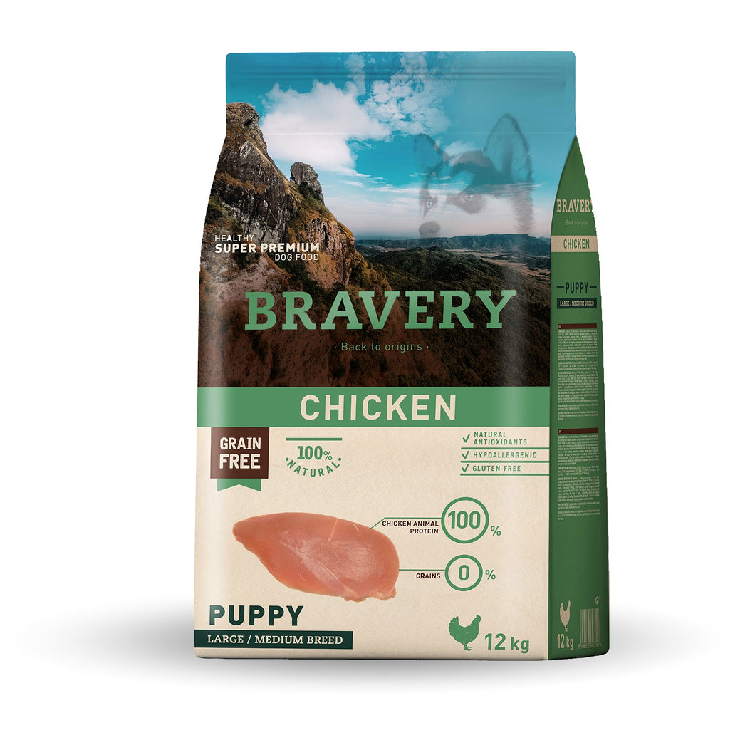 Bravery Grain Free Puppy Mediano y Grande 12Kg Pollo