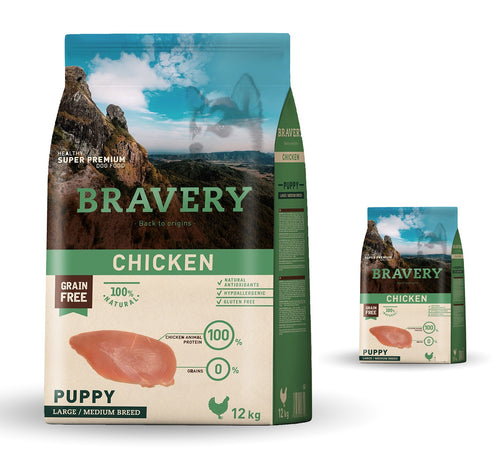Bravery Grain Free Puppy Mediano y Grande 12Kg Pollo (+4Kg Gratis) 25%Off