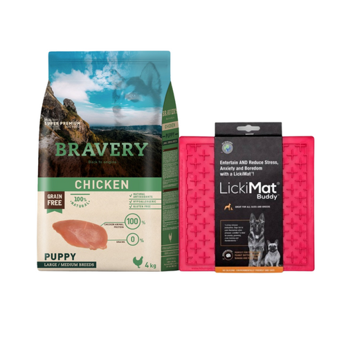 Bravery Grain Free Puppy Mediano y Grande 4Kg Pollo con LickiMat