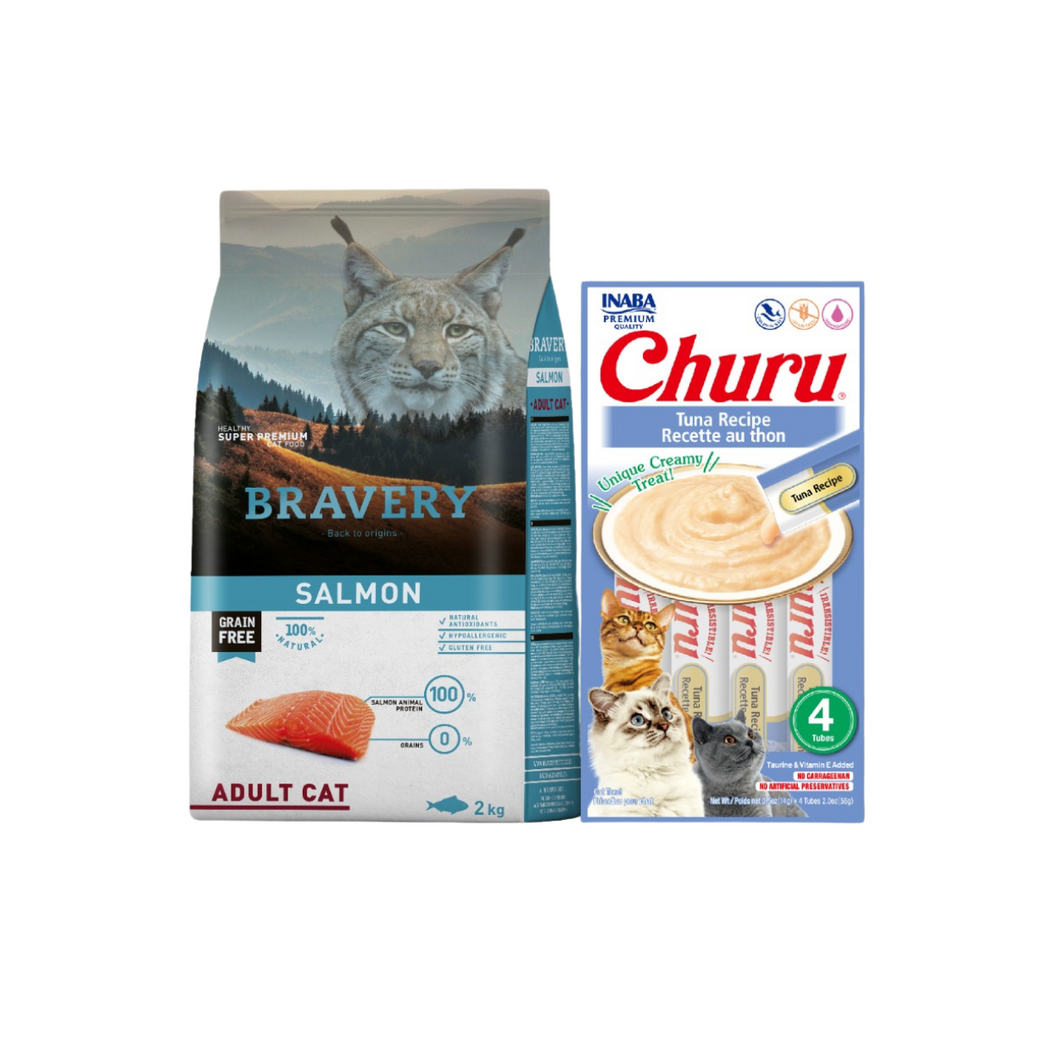 Bravery Grain Free Gato Adulto 2Kg Salmon con Churu de Regalo!