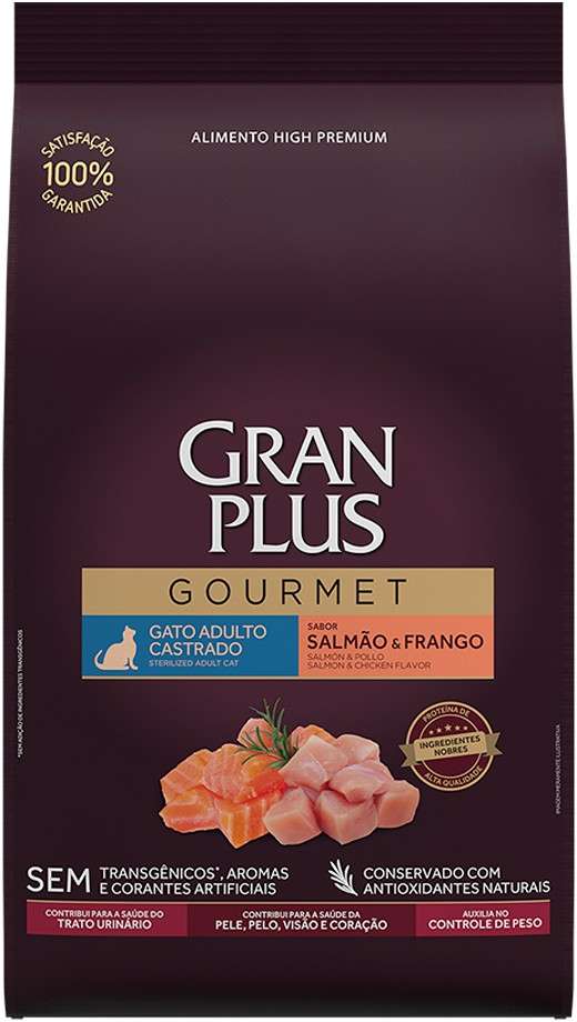 Gran Plus Gourmet High Premium Gato Castrado Salmon y Pollo 3Kg Con Regalo