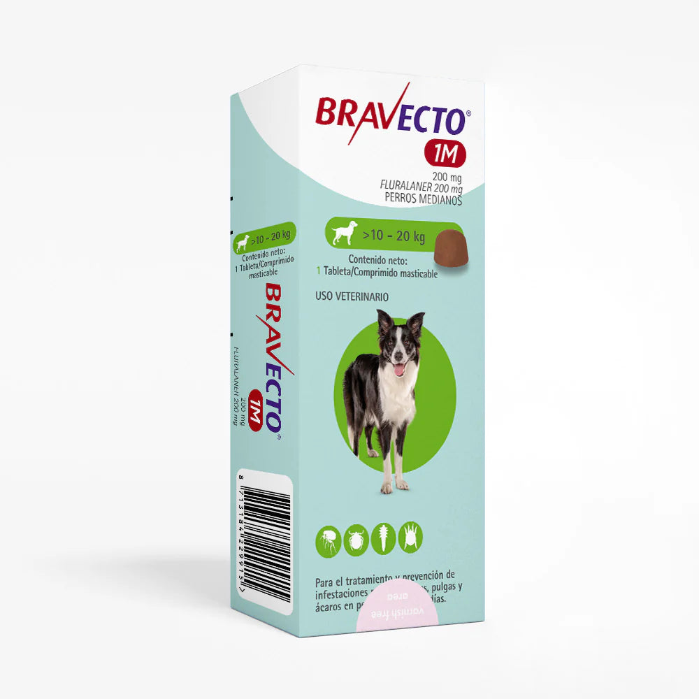 Pastilla Bravecto Mensual Antipulgas y Garrapatas (10 a 20kg) 37 Dias