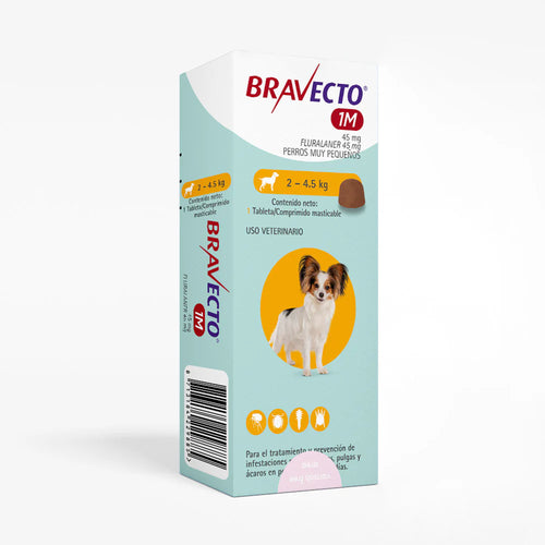Pastilla Bravecto Mensual Antipulgas y Garrapatas (2 a 4.5kg) 37 Dias