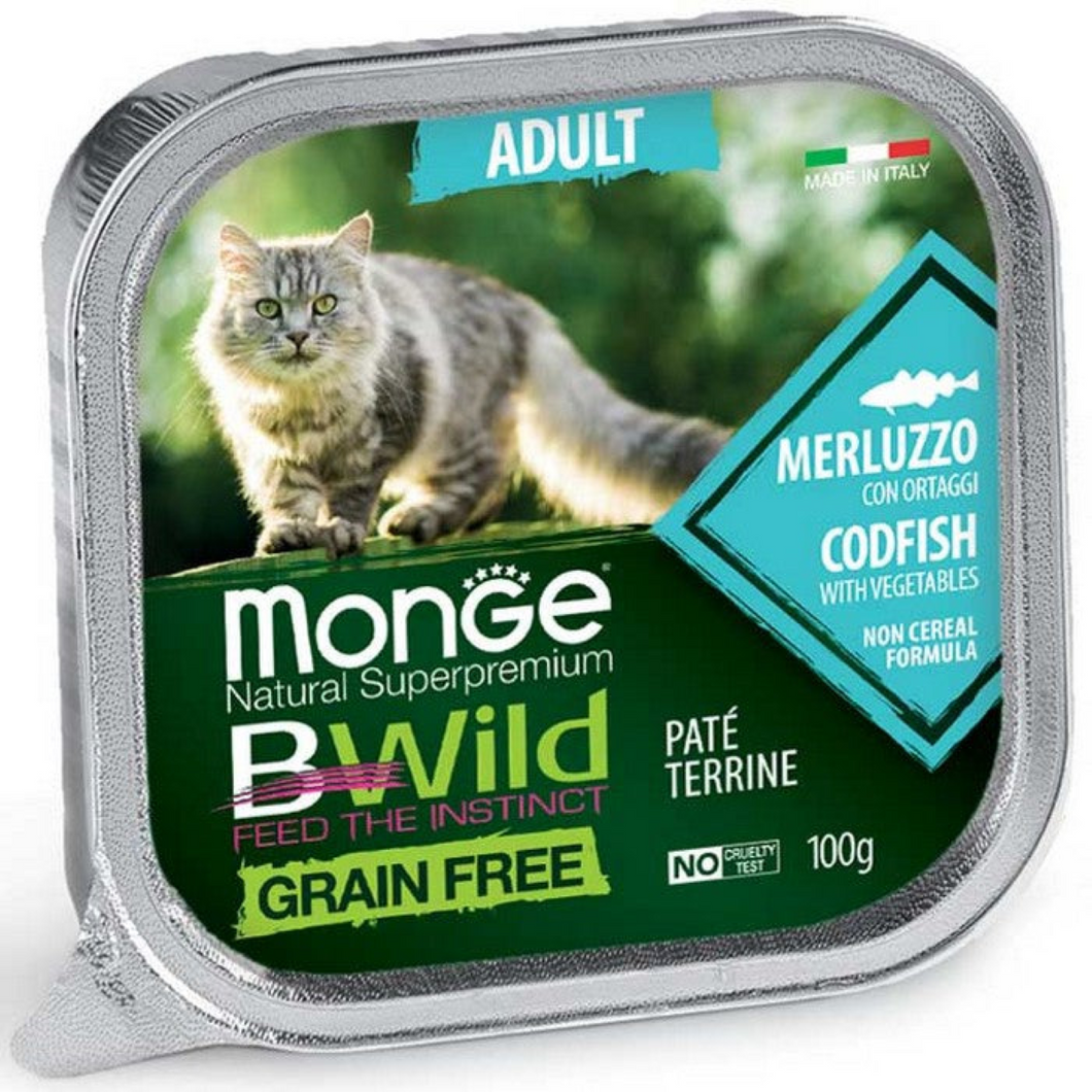 Pate Gato Adulto Monge BWild Grain Free Merluza con Verdura 100g