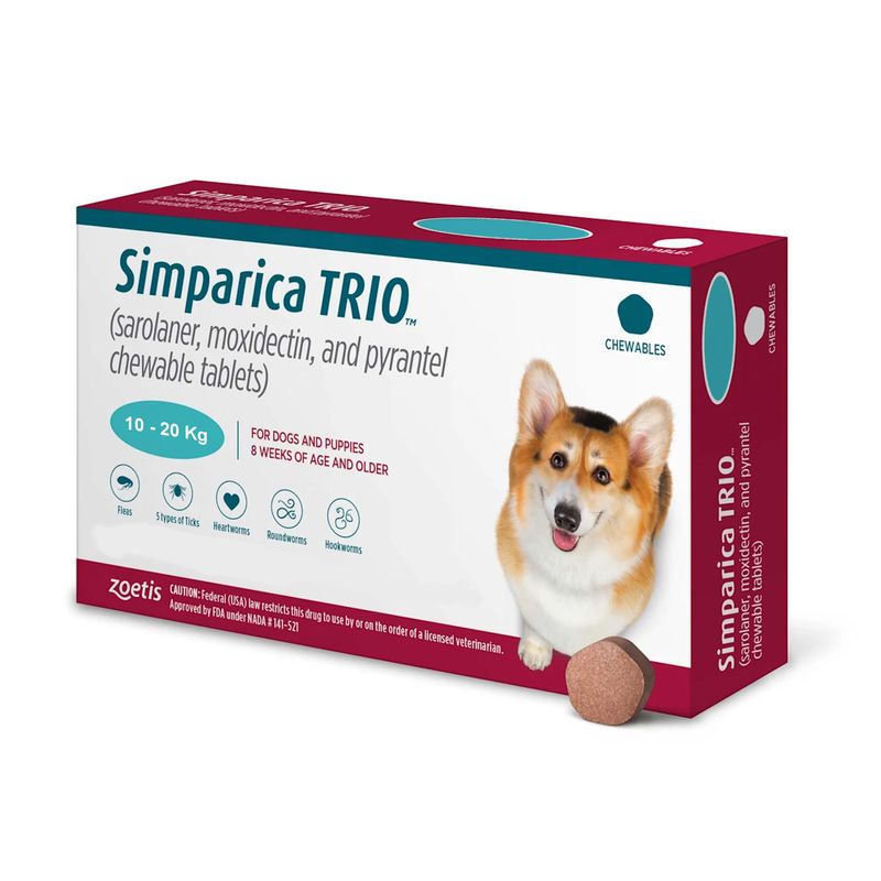 Pastilla Antipulgas e Internos Simparica Trio 10/20kg ( 3un )