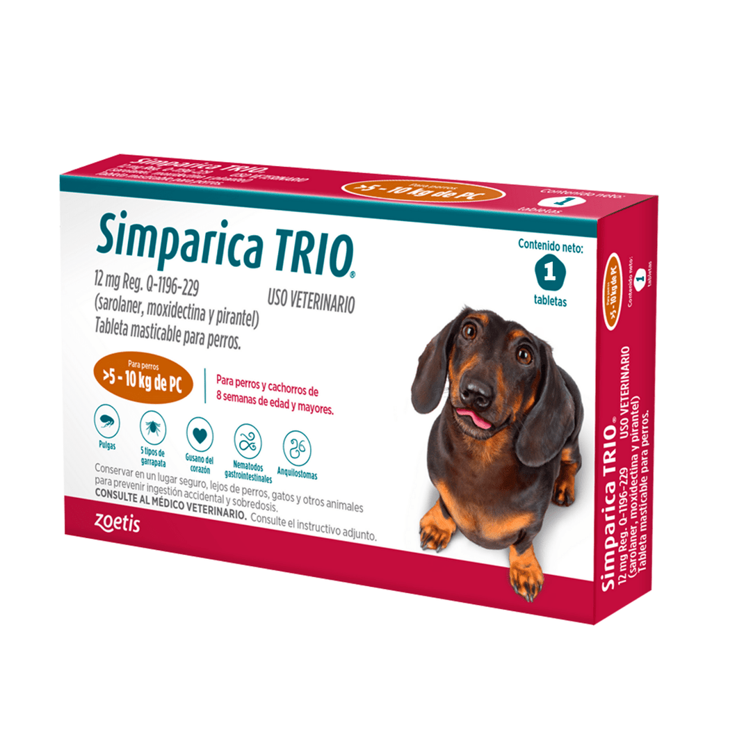 Pastilla Antipulgas e Internos Simparica Trio 5/10kg ( 3un )
