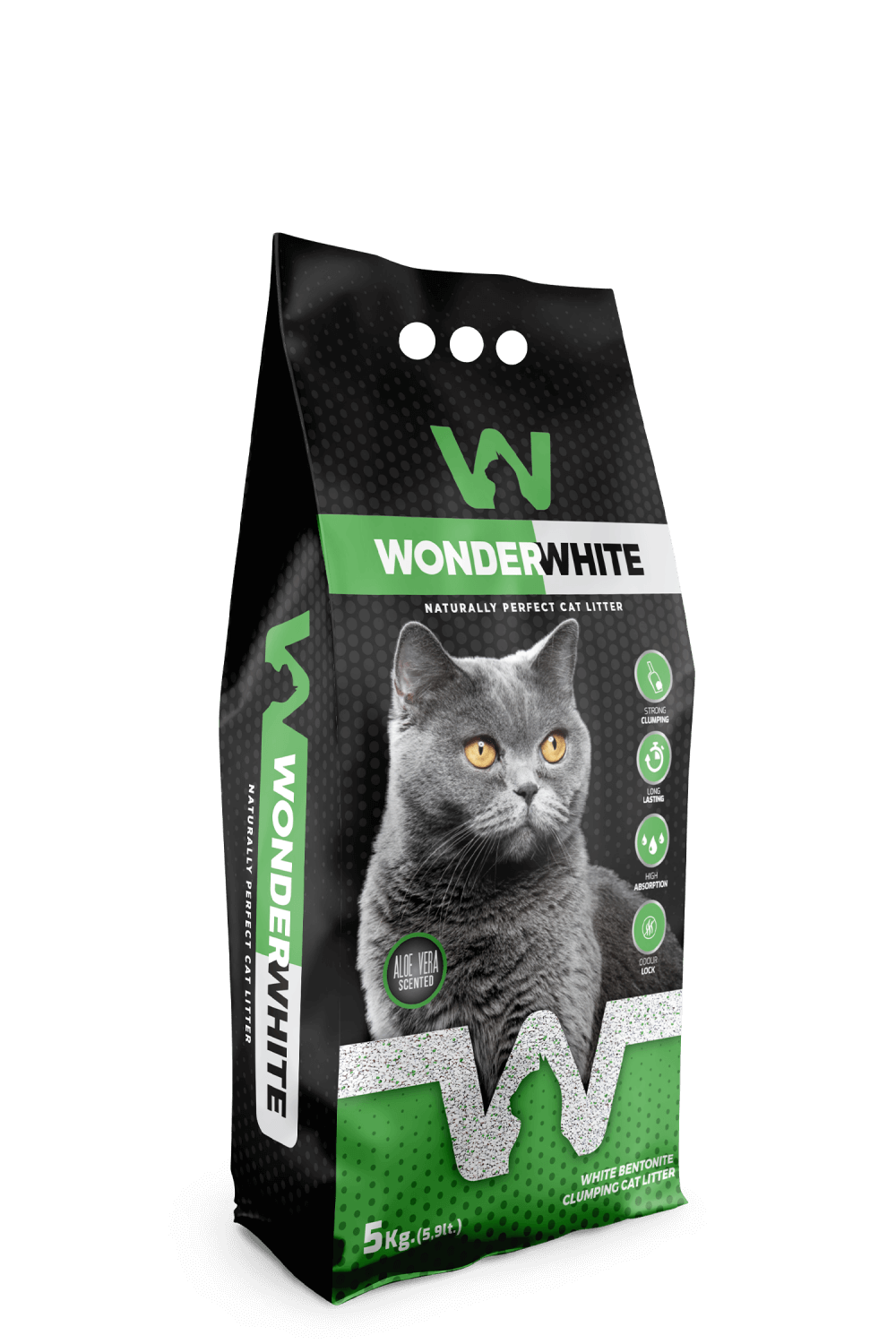 Arena Aglomerante Gato Wonder White 5kg Aloe Vera