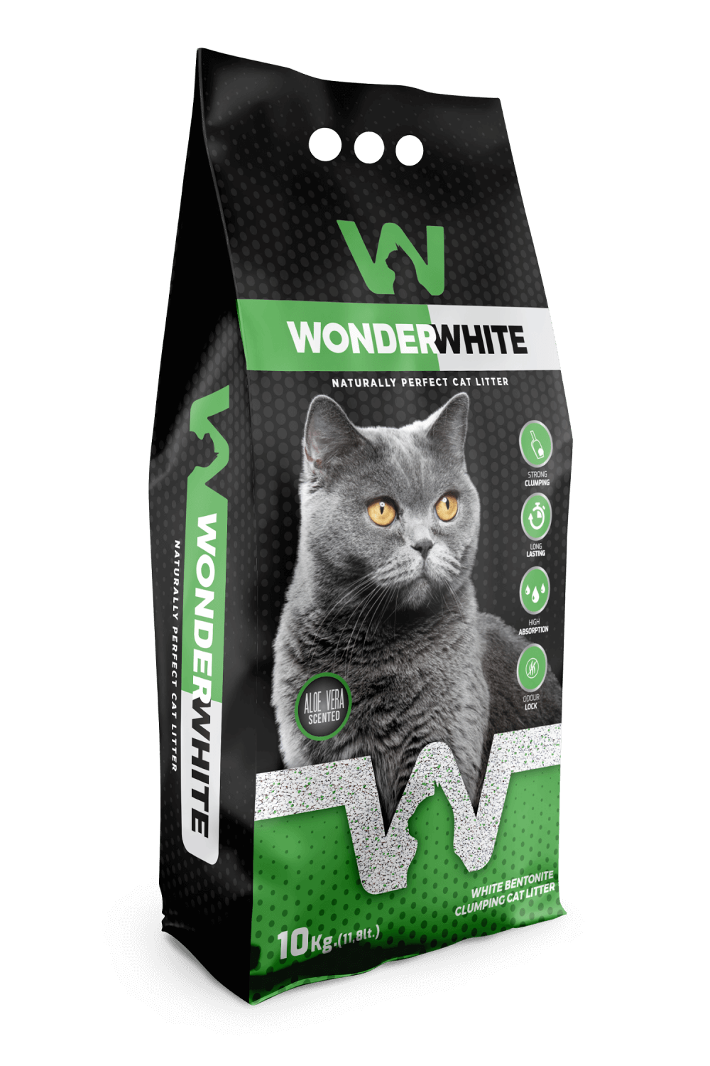Arena Aglomerante Gato Wonder White 10kg Aloe Vera