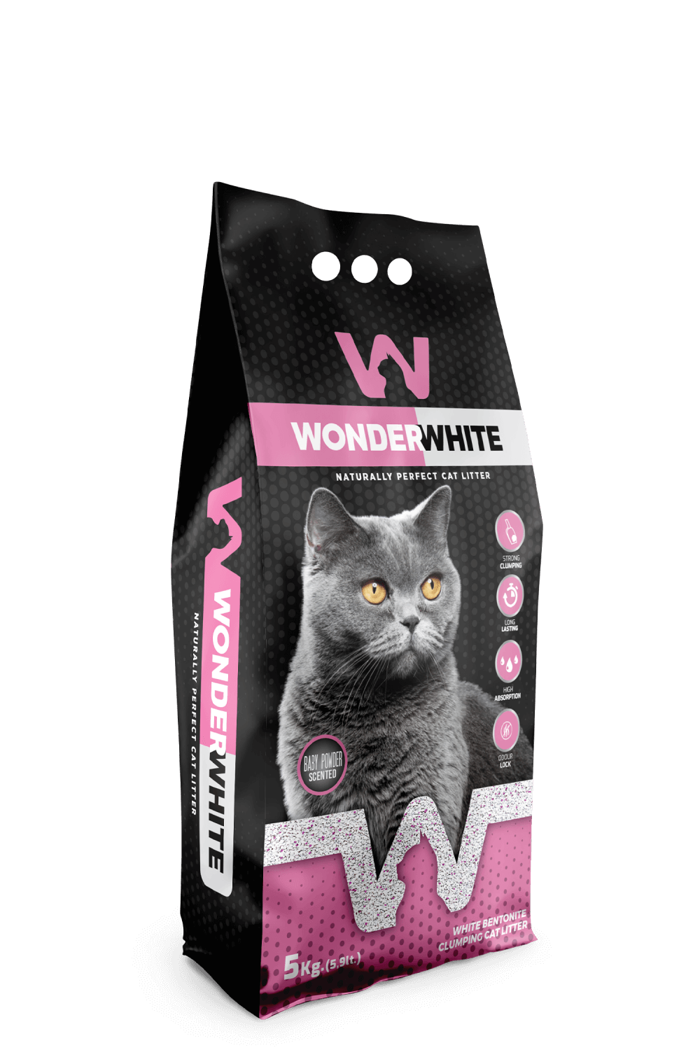 Arena Aglomerante Gato Wonder White 5kg Talco Bebe