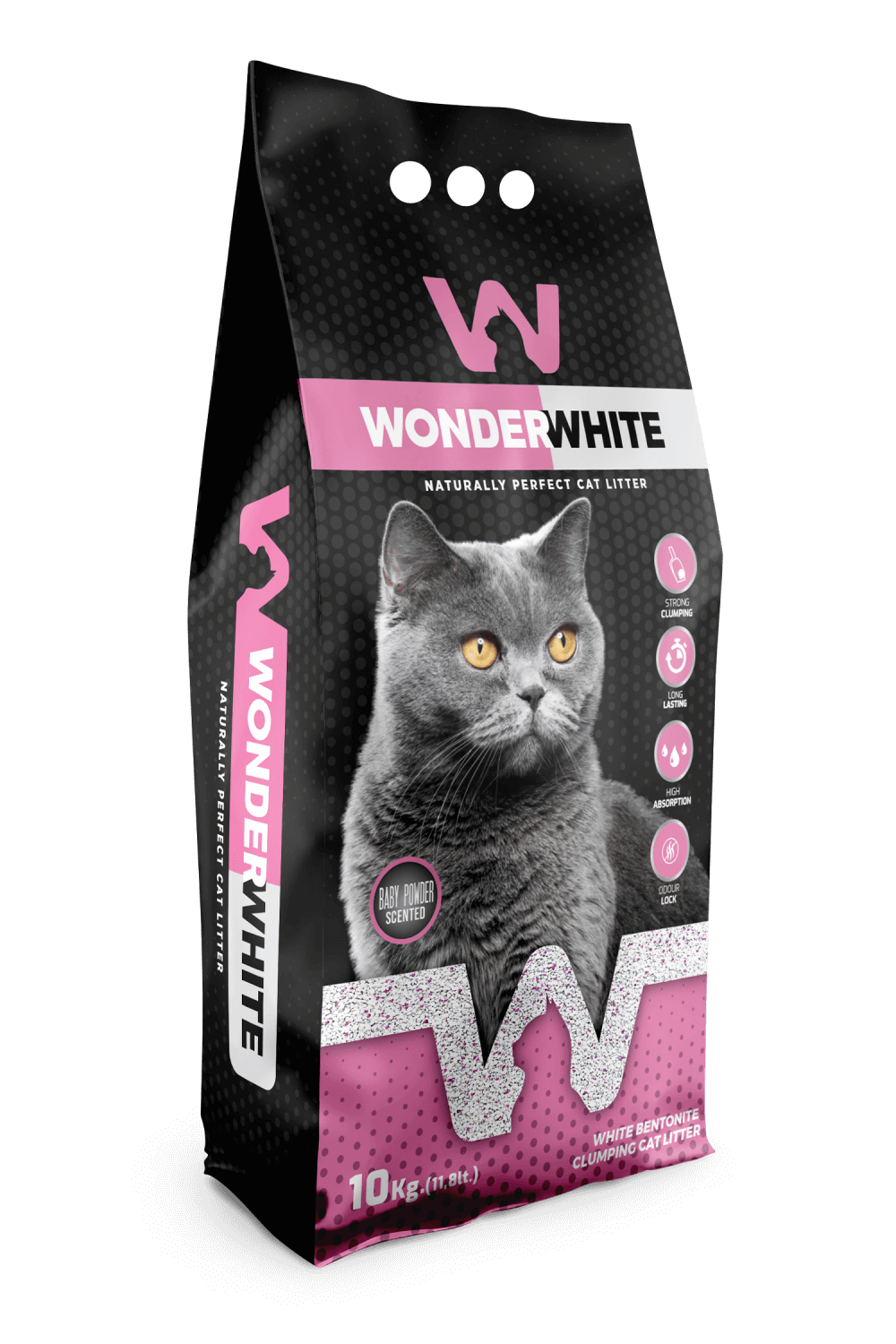 Arena Aglomerante Gato Wonder White 10kg Talco Bebe