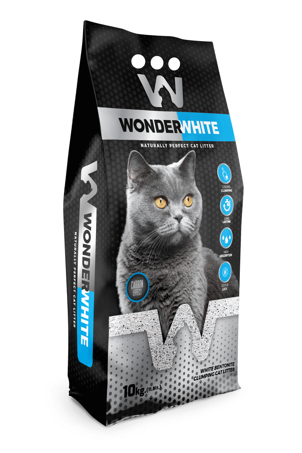Arena Aglomerante Gato Wonder White 10kg Carbon Effect