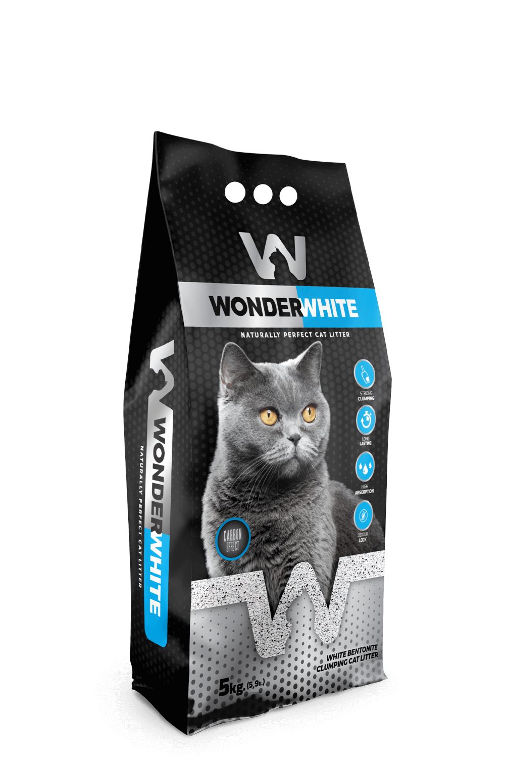 Arena Aglomerante Gato Wonder White 5kg Carbon Effect