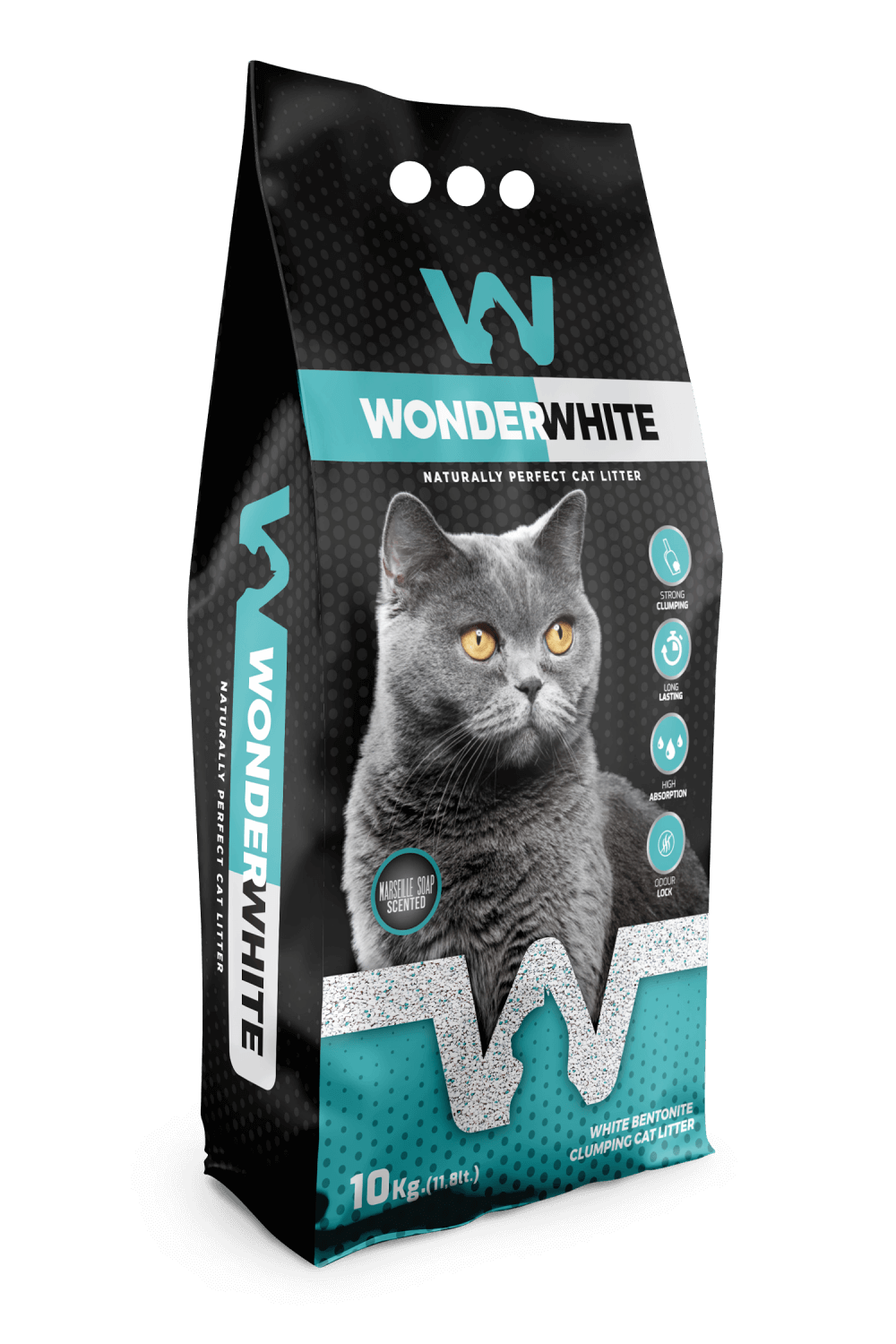 Arena Aglomerante Gato Wonder White 10kg Jabon Marsella