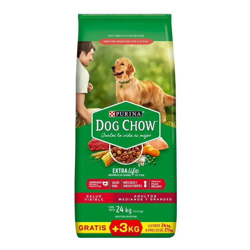 Dog Chow Adulto Razas Medianas Y Grandes 21+3kg + 3 Pate