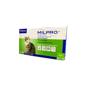 Desparasitante Interno Para Gato Virbac Milpro 16mg (4 Comp)