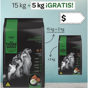 Super Pack Three Dogs Super Premium Adulto Medium 15+5 Kg