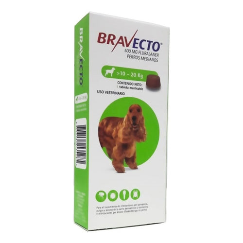 Pastilla Bravecto Antipulgas y Garrapatas 10 a 20kg (3 meses)