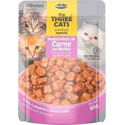 Pouch Gato Three Cats Filhotes Carne 85grs (caja X12)